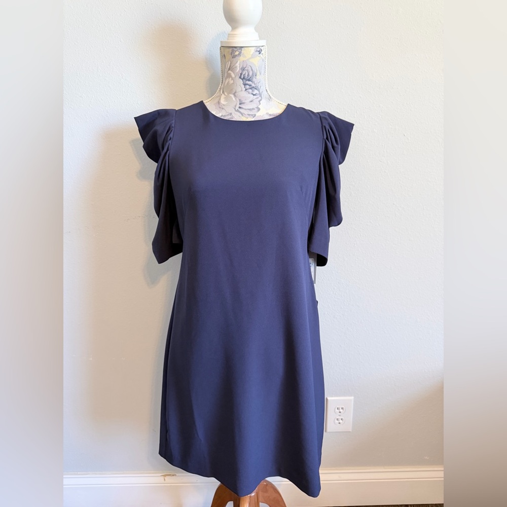 CHELSEA28 Navy Shift Dress Sz 8 Nordstrom Flutter Sleeve Office Elegant